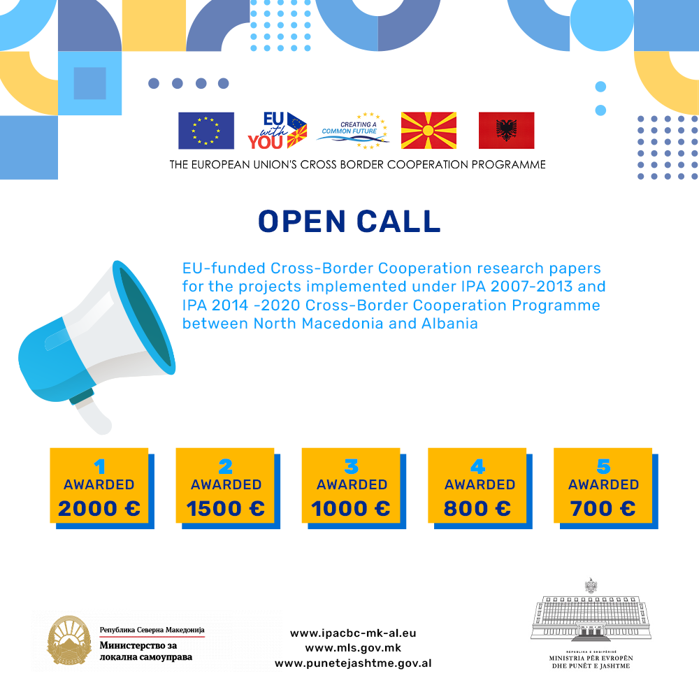 Open Call for “Research Papers for the projects implemented under IPA 2007-2013 and IPA 2014-2020 Cross-Border Cooperation Programme between North Macedonia and Albania